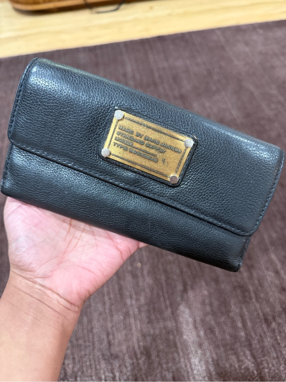 Marc Jacobs Black Leather Logo Plaque Continental Wallet